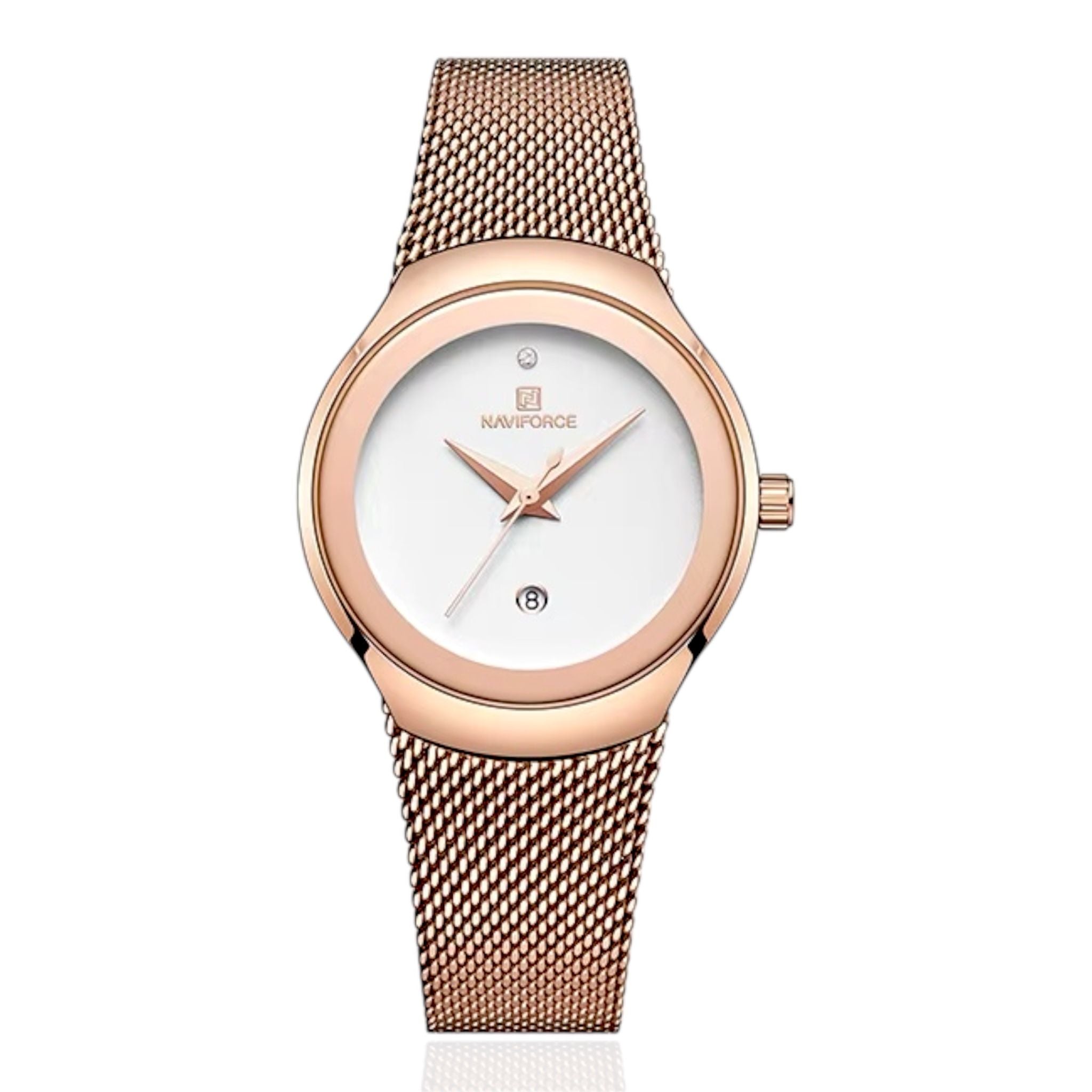 NAVIFORCE Dameshorloge Luxe Merk Mode Casual Dames Quartz Polshorloge Roestvrijstalen Mesh Band Horloge