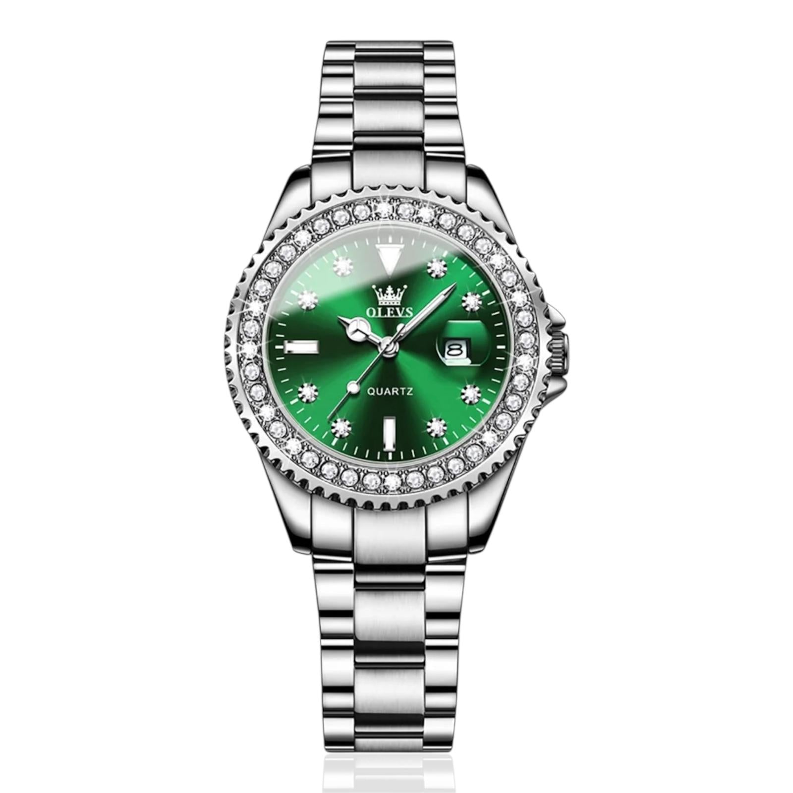 OLEVS Dames Diamant Quartz Horloge Analoog Roestvrij Staal Tweekleurig Waterdicht Lichtgevend Dames Polshorloge