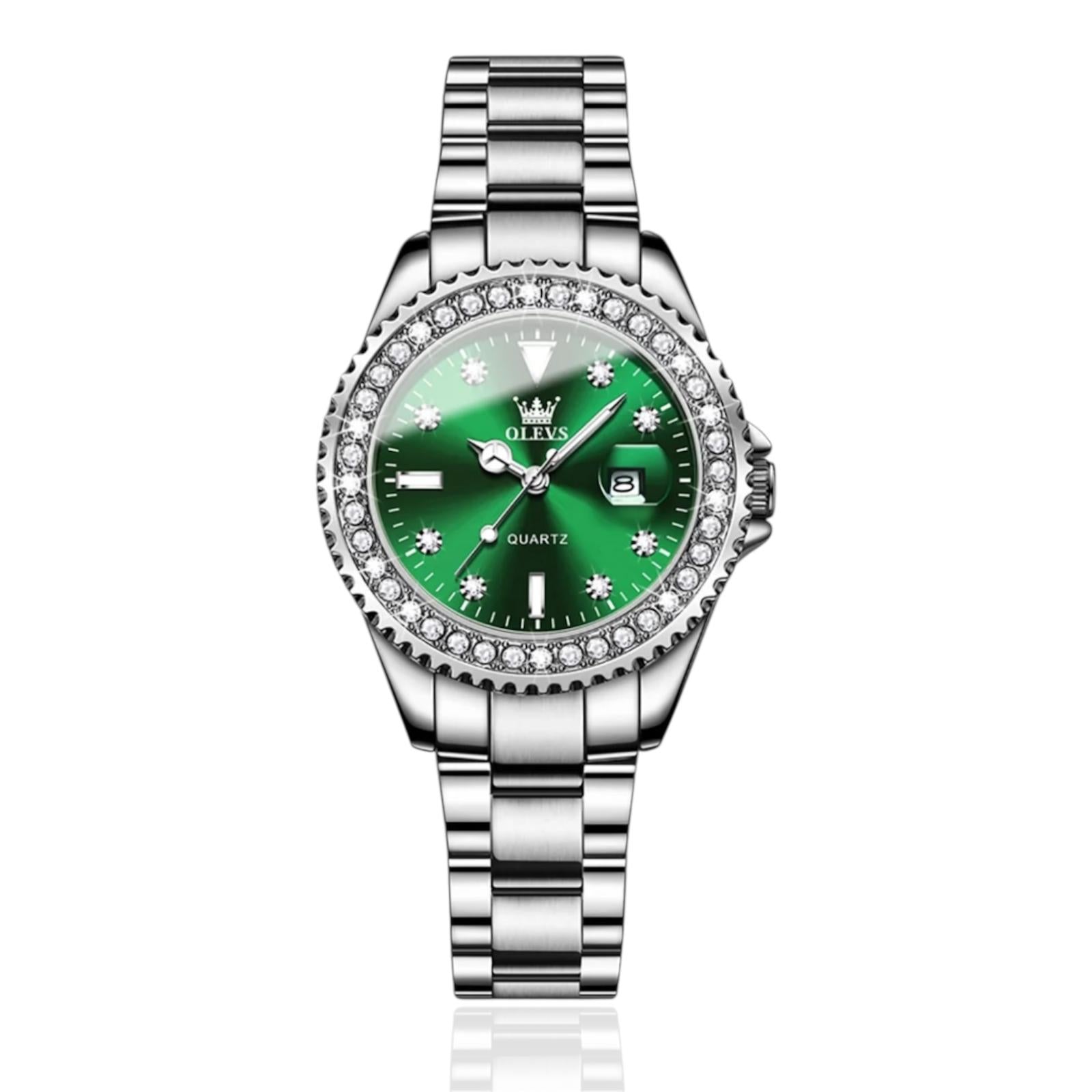 OLEVS Dames Diamant Quartz Horloge Analoog Roestvrij Staal Tweekleurig Waterdicht Lichtgevend Dames Polshorloge