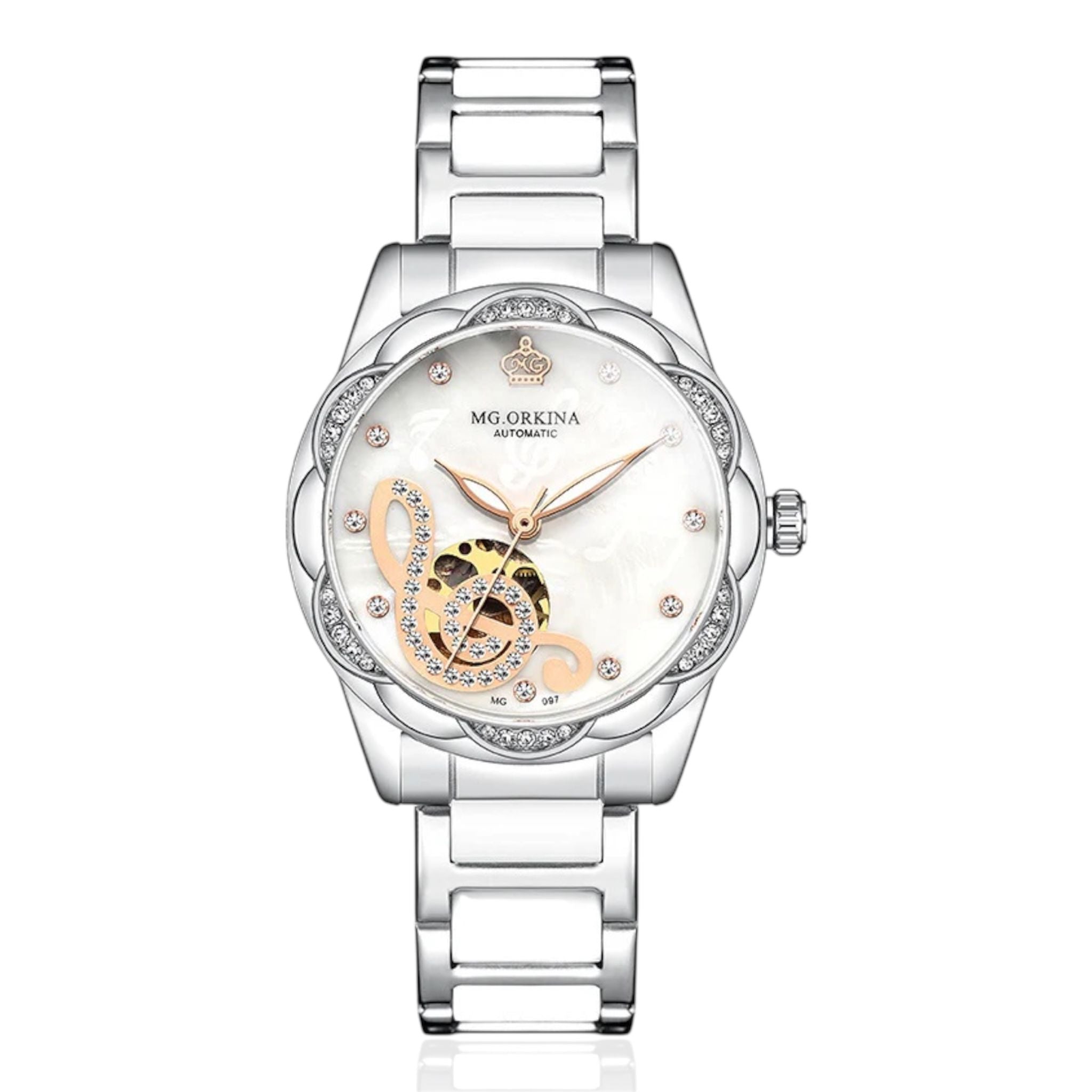 Mode Luxe Dames Automatisch Mechanisch Horloge Dameshorloges Strass Gemaakt Keramiek Roestvrij Staal Automatisch Opwindend Polshorloge