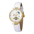 FORSINING Women Mechanical Self Winding Watch Genuine Leather Strap Moon Phase Luminous Hollowed-out Mechanical Watch