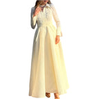 Women's Fashionable White Front Chest Flower Beads Lace Yarn French Style Retro Long Sleeve Fashion Slim Women's Dress