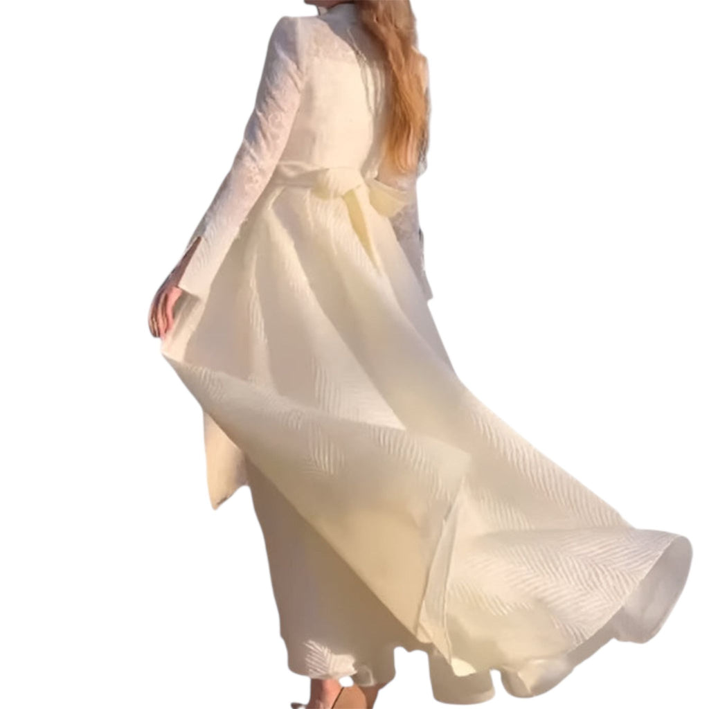 Women's Fashionable White Front Chest Flower Beads Lace Yarn French Style Retro Long Sleeve Fashion Slim Women's Dress