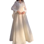 Women's Fashionable White Front Chest Flower Beads Lace Yarn French Style Retro Long Sleeve Fashion Slim Women's Dress