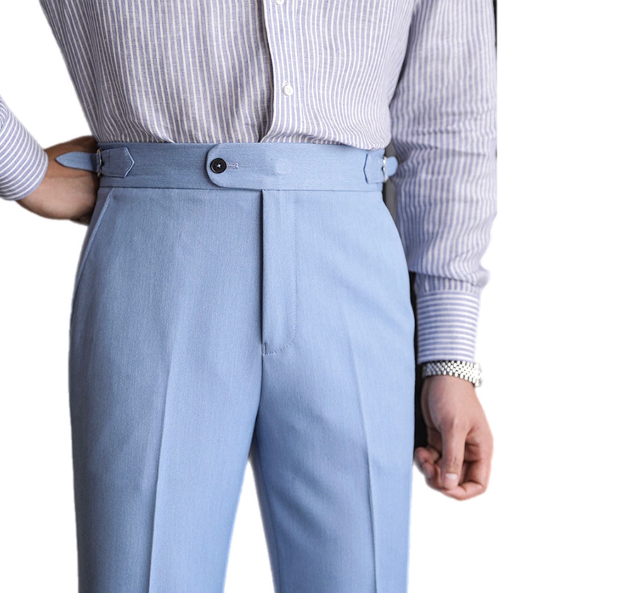 Heren modieuze casual hoge taille heren strijkvrije elastische hangende broek Naples effen kleur heren casual broek