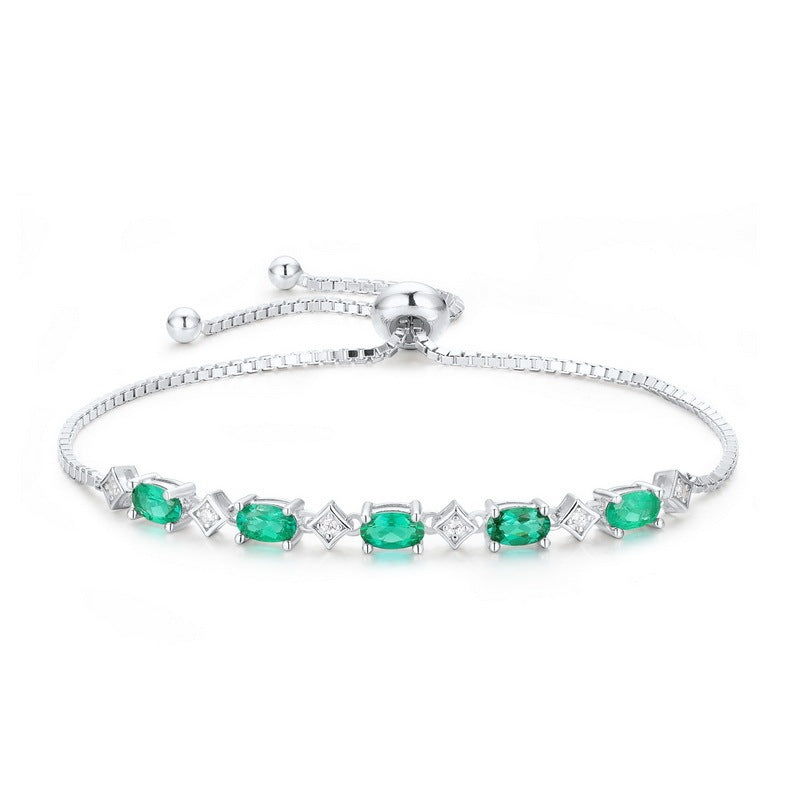Women Bracelet S925 Sterling Silver Cubic Zirconia and Gemstone Adjustable Birthstone Lab Grown Emeralds Bracelet