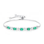 Women Bracelet S925 Sterling Silver Cubic Zirconia and Gemstone Adjustable Birthstone Lab Grown Emeralds Bracelet