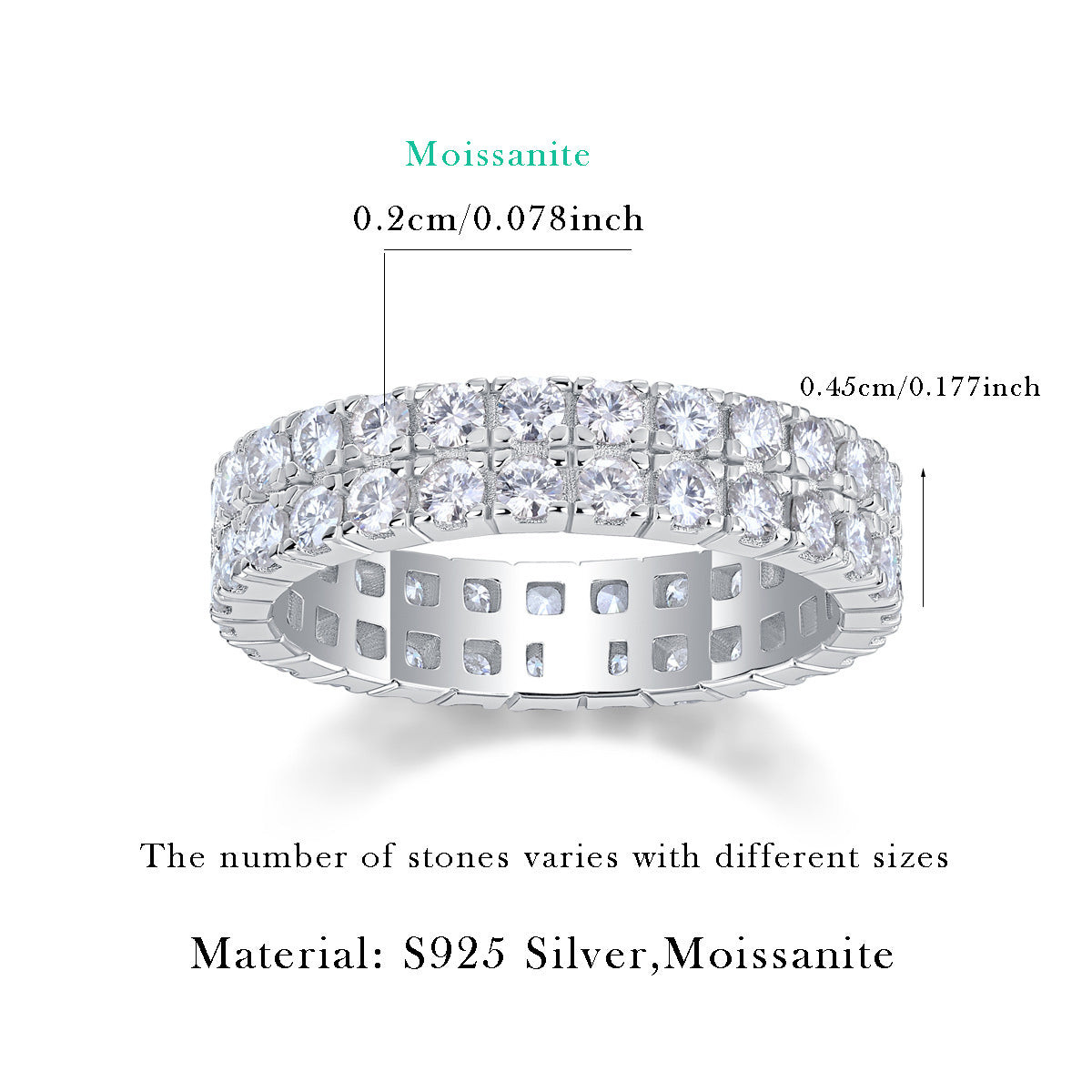 Women's Luxury Ring Multi-Row Moissanite Diamond Ring 925 Sterling Silver Ring Women Fashion Engagement Ring