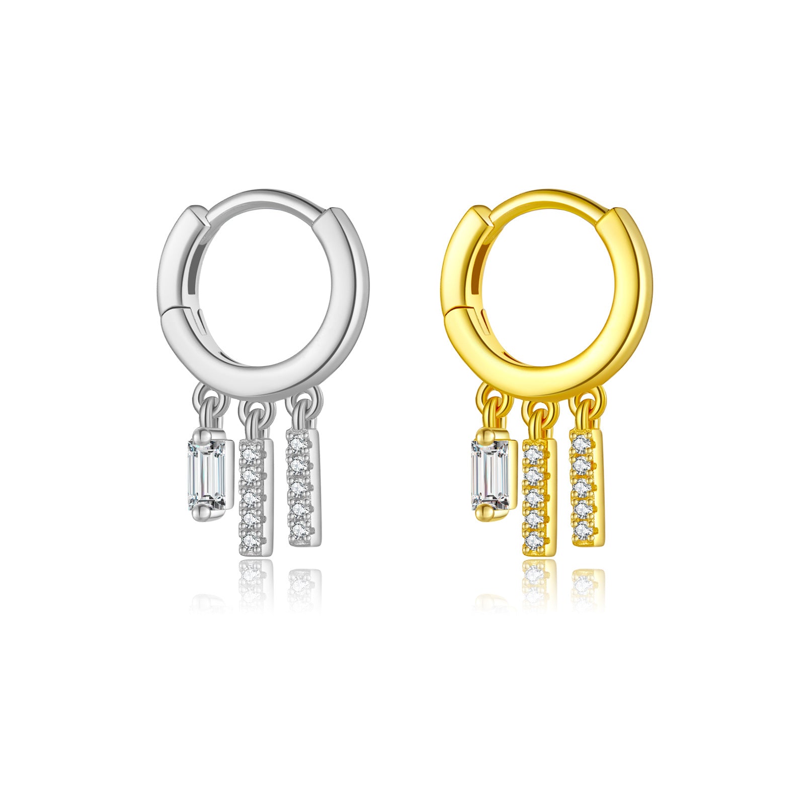 Women Fashionable Earrings S925 Sterling Silver Square Zircon Pendant Shaped Drop Ear Cuff Earrings For Women Fashion