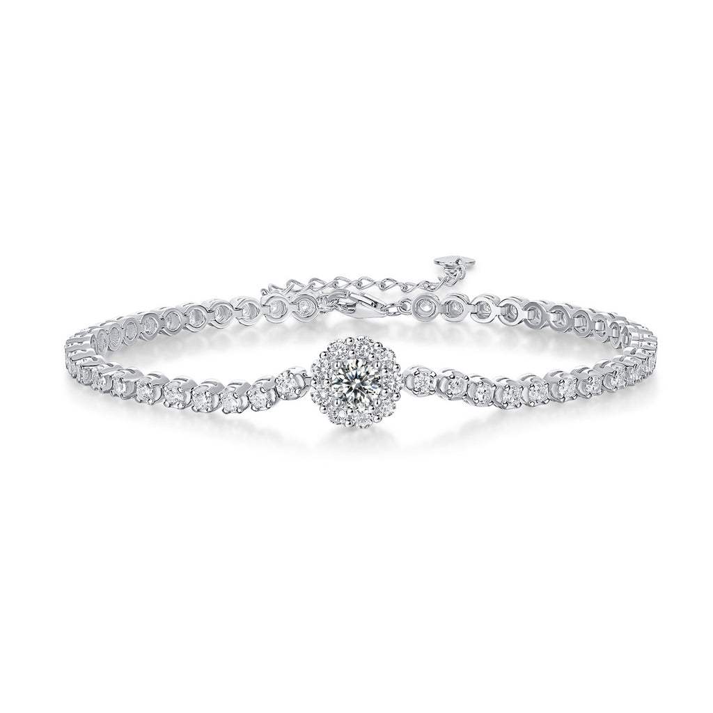 Women Luxury Bracelet Moissanite Diamond 925 Sterling Silver Sparkling Flower Shape Hip Hop Iced Out Women Bracelet