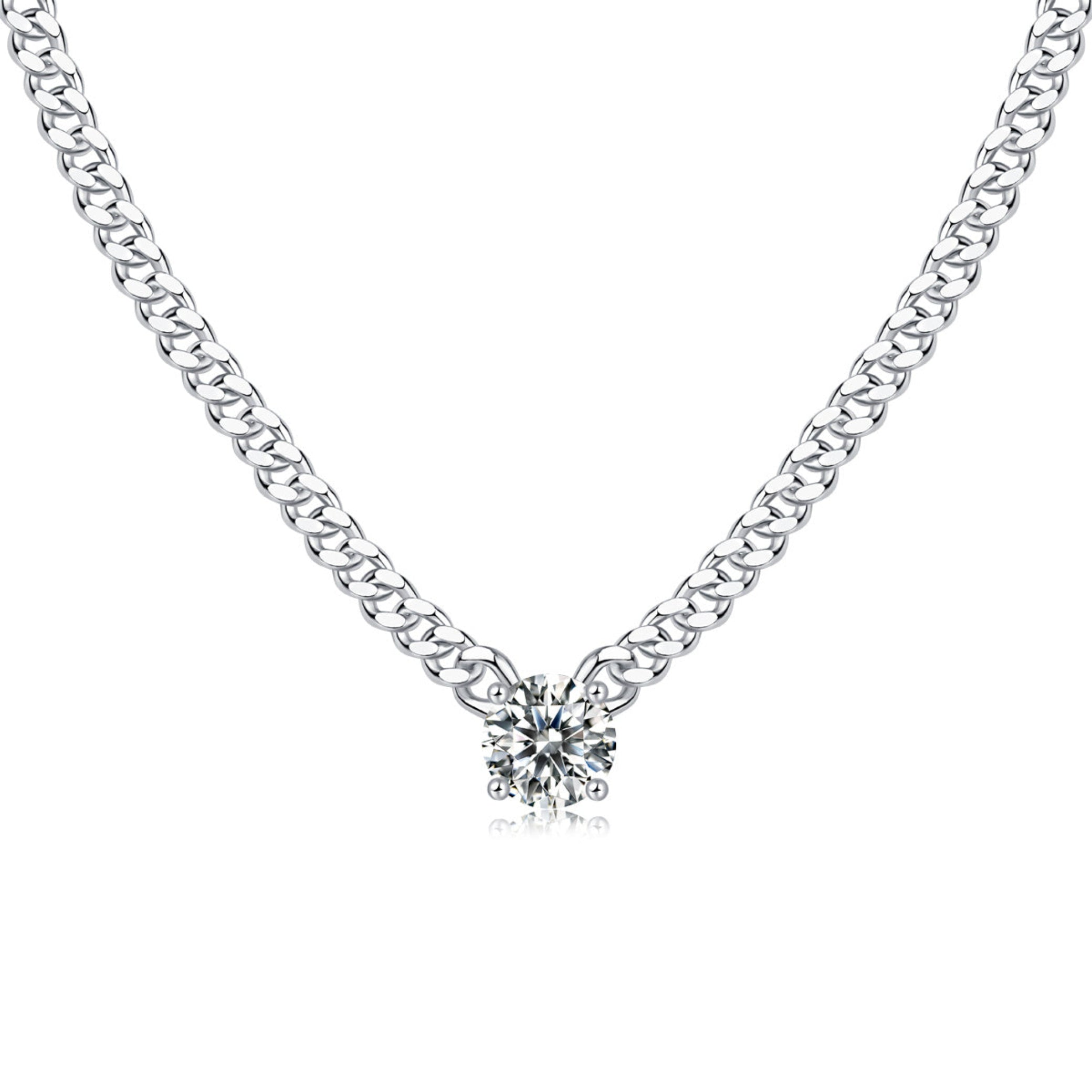 Women Luxury Pendant Necklace Moissanite Diamond S925 Sterling Silver Round Pendant Necklace Cuba Chain for Women