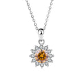 Luxe damesketting met hanger van 925 sterlingzilver, ingelegd met moissaniet en diamant en zonnebloemkleurige zirkonia.
