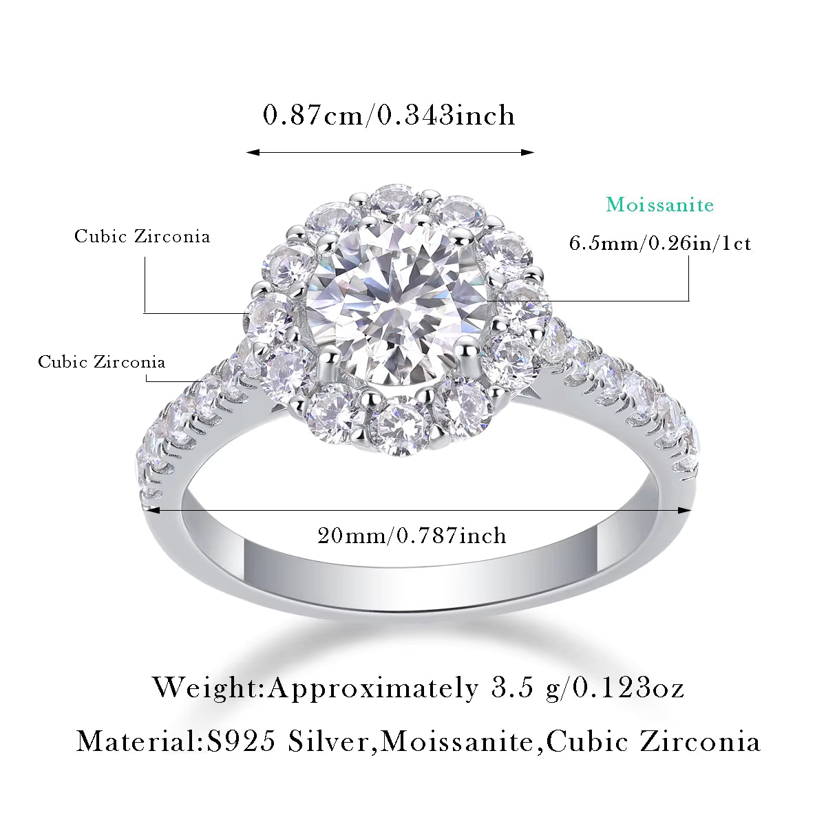 Women's Luxury Ring Moissanite Large Diamond 925 Sterling Silver Alternative Elegant Moissanite Fashion Women's Rings