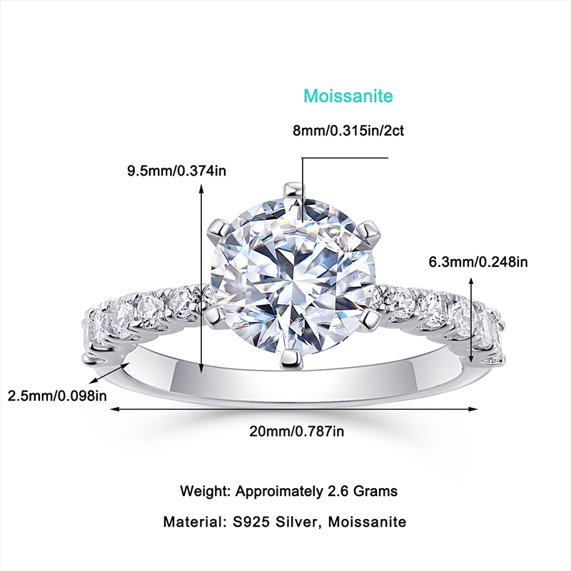 Women Luxury Ring Moissanite Diamond Ring High Quality S925 Sterling Silver Ring Round Brilliant Cut Engagement Ring