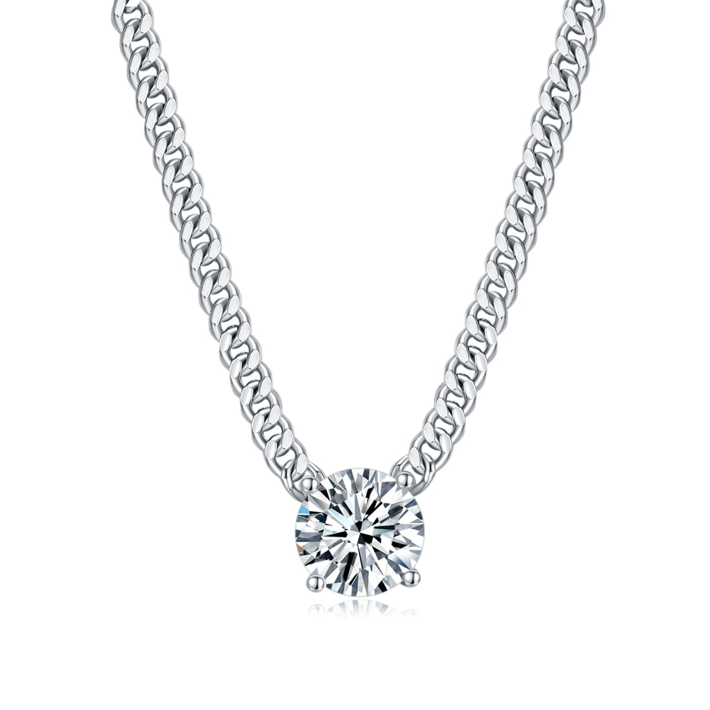 Women Luxury Pendant Necklace Moissanite Diamond S925 Sterling Silver Round Pendant Necklace Cuba Chain for Women