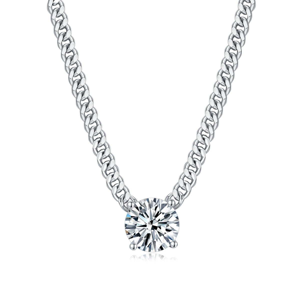Women Luxury Pendant Necklace Moissanite Diamond S925 Sterling Silver Round Pendant Necklace Cuba Chain for Women
