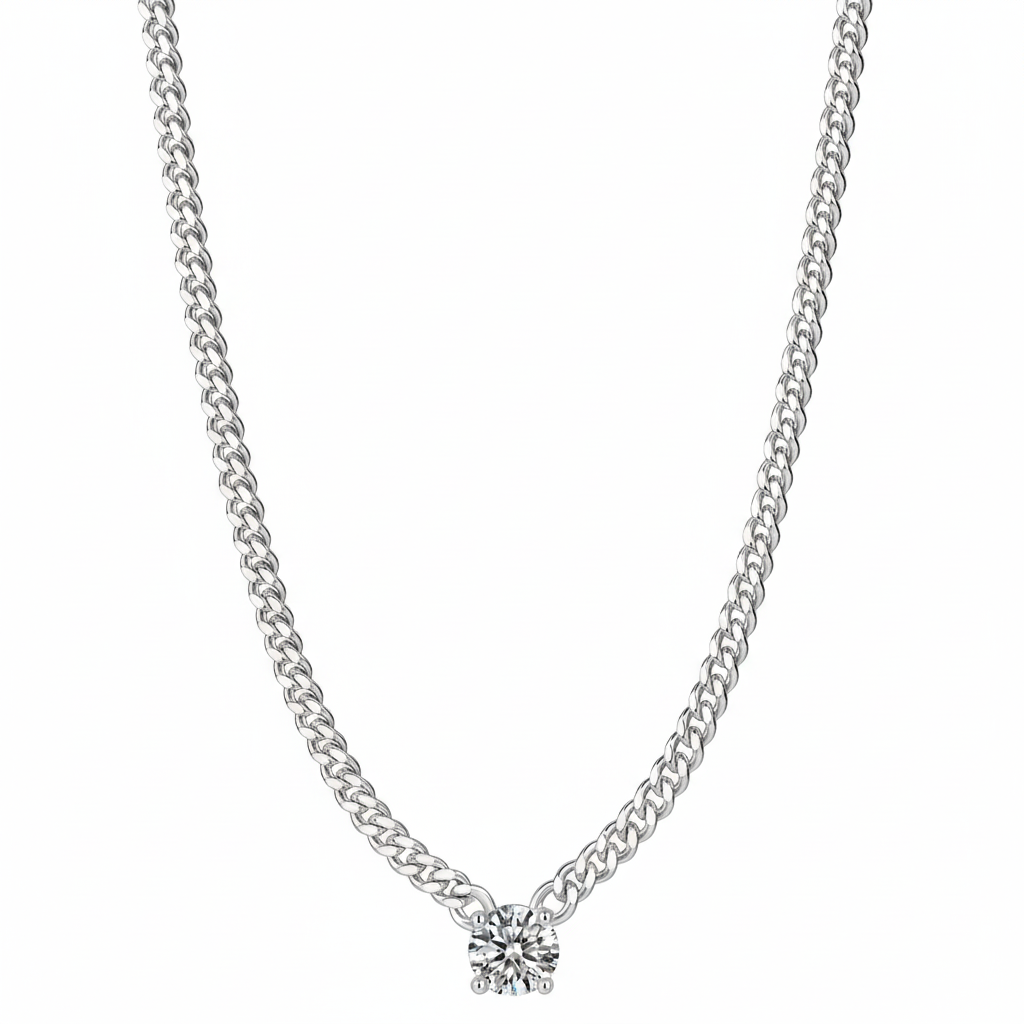 Women Luxury Pendant Necklace Moissanite Diamond S925 Sterling Silver Round Pendant Necklace Cuba Chain for Women