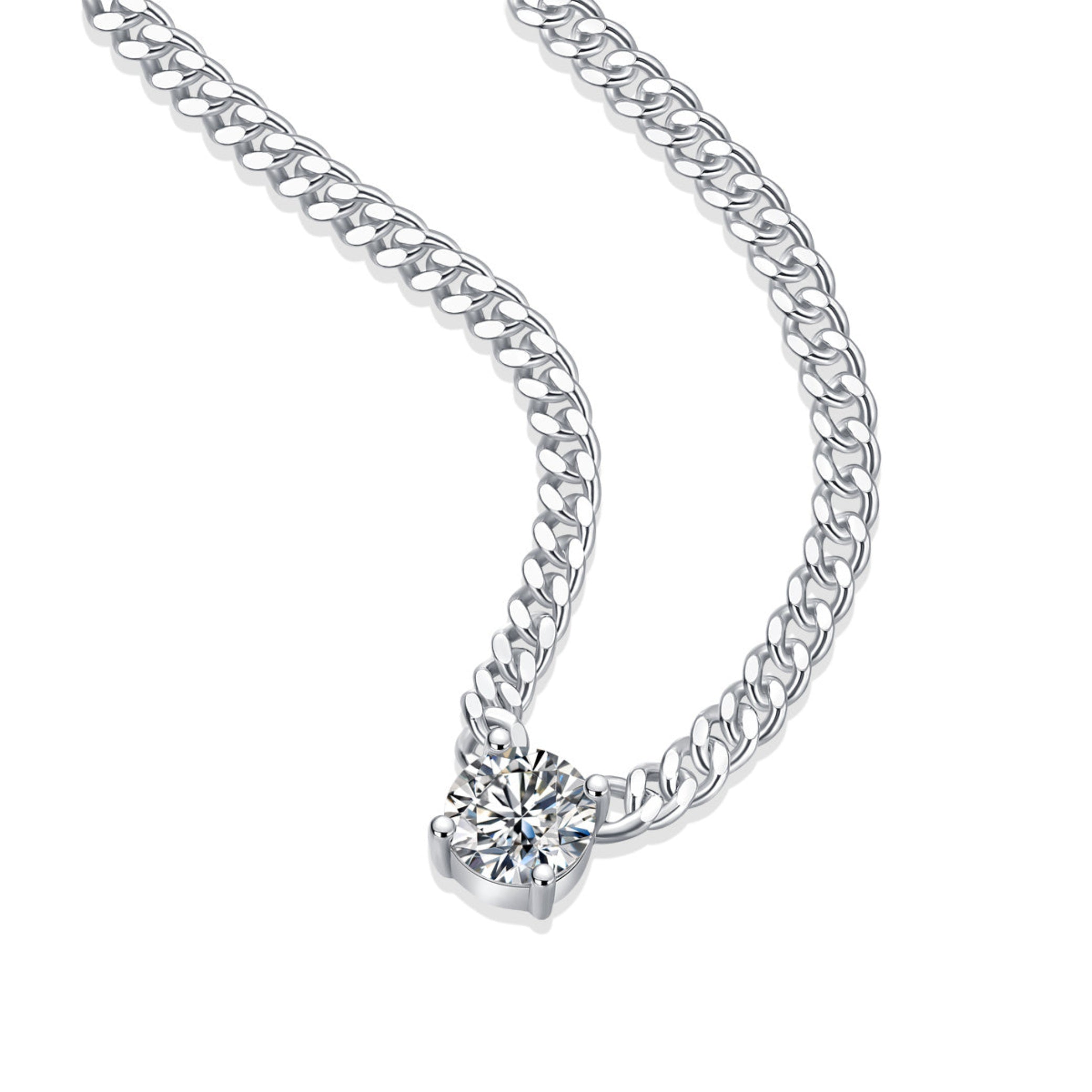 Women Luxury Pendant Necklace Moissanite Diamond S925 Sterling Silver Round Pendant Necklace Cuba Chain for Women