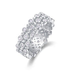 Women Luxury Ring Multi-Row Moissanite Diamond Ring 925 Sterling Silver 18K Gold Plated Wide Band Engagement Silver Ring