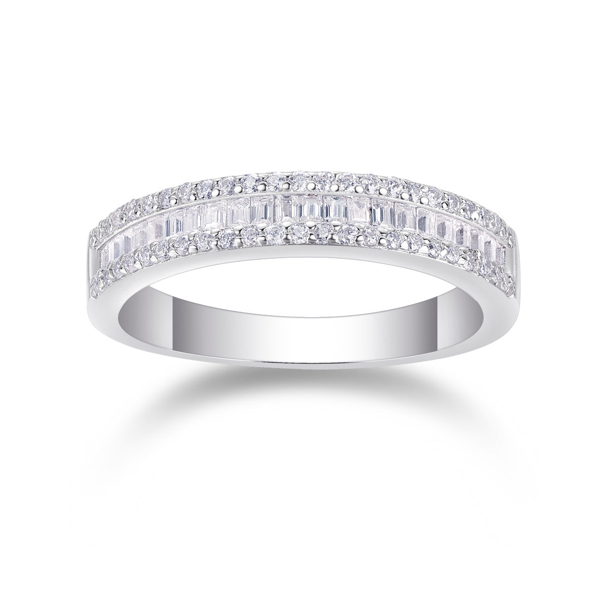 Women Luxury Ring S925 Sterling Silver Inlay Baguette Fine Square Moissanite Diamond White Gold Plated Engagement Ring