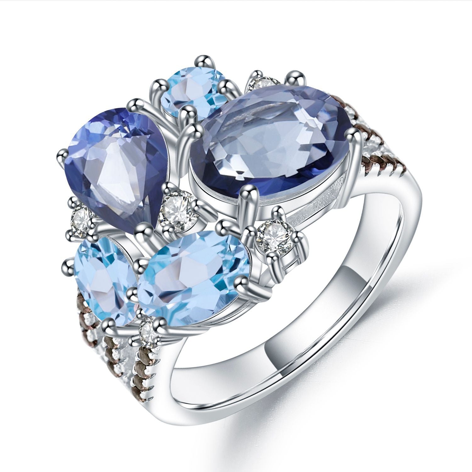 Women's Caibao Ring Luxury Trendy Style Natural Topaz Amethyst Rings 925 Sterling Silver Engagement Women Ring