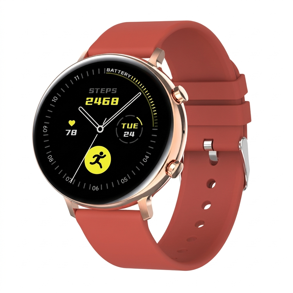 Smartwatch with a red strap on a white background