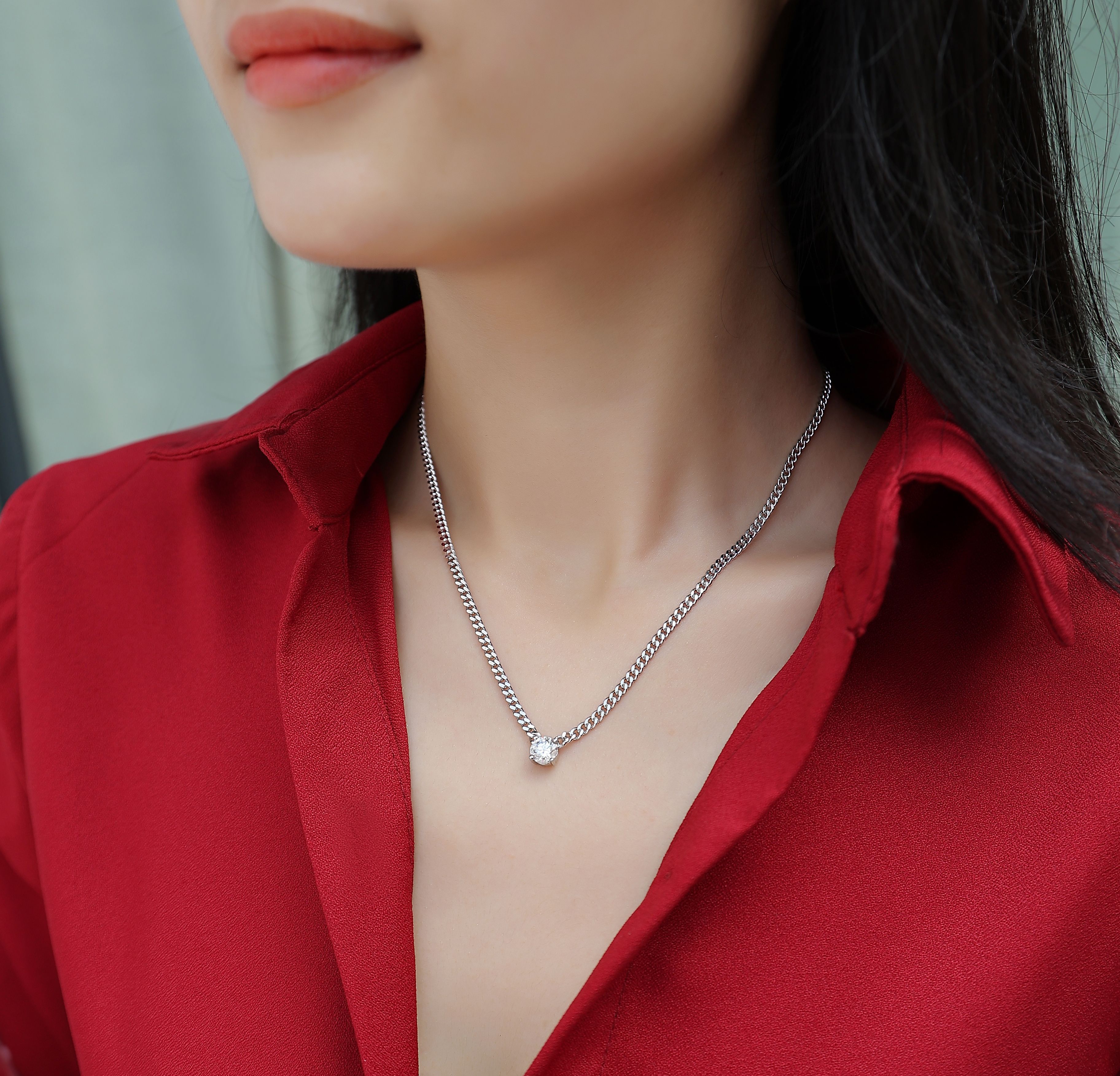 Women Luxury Pendant Necklace Moissanite Diamond S925 Sterling Silver Round Pendant Necklace Cuba Chain for Women