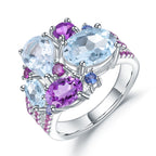 Women's Caibao Ring Luxury Trendy Style Natural Topaz Amethyst Rings 925 Sterling Silver Engagement Women Ring