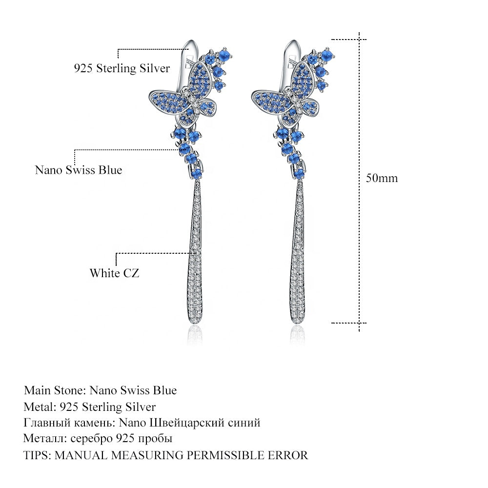Women's Fashion Earring Abiding Long Drop Earrings 925 Sterling Sliver Vintage Butterfly Earrings Fashion Women's Earring