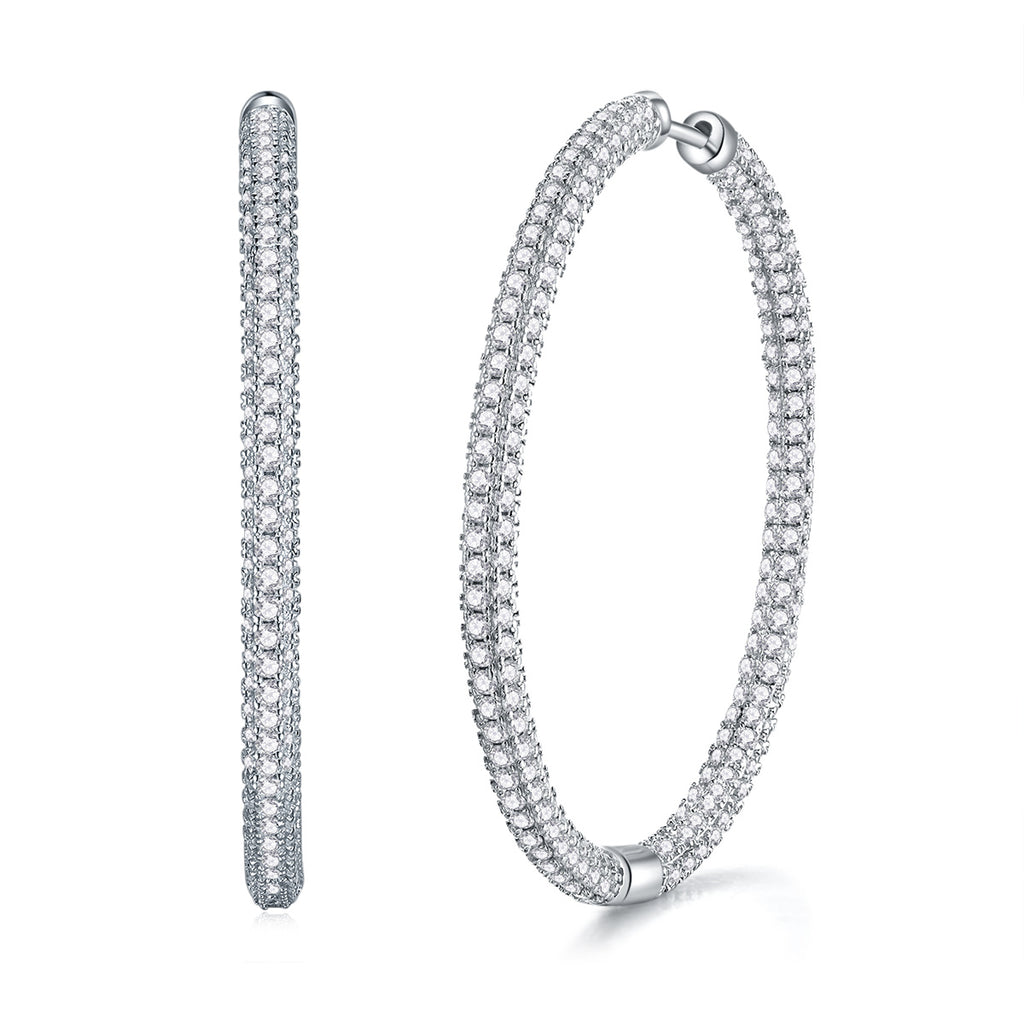 Women's Luxury 925 Sterling Silver Earring Moissanite Hoop Earrings Chic Round Ring Silver Moissanite Women's Earring