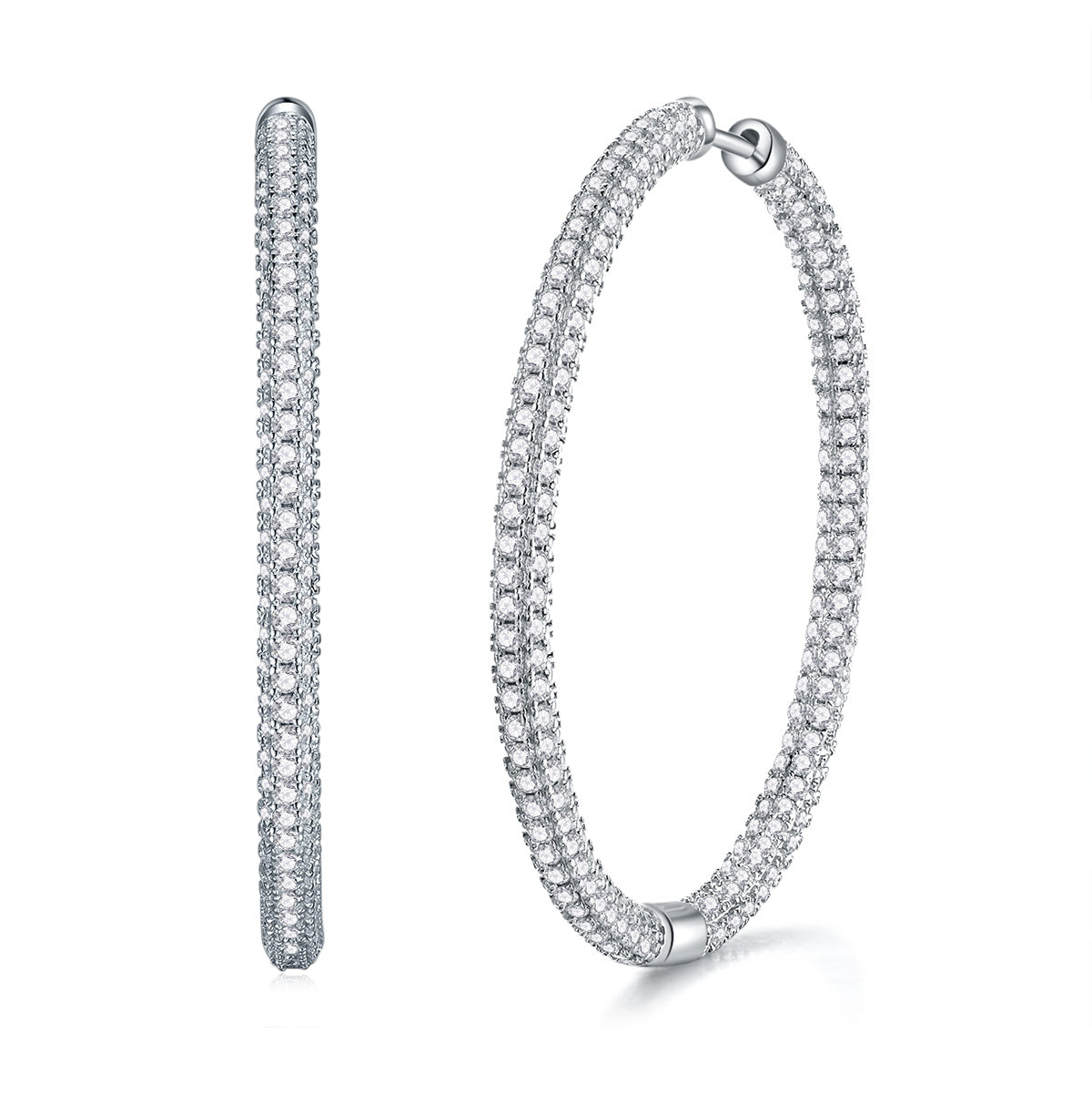 Women's Luxury 925 Sterling Silver Earring Moissanite Hoop Earrings Chic Round Ring Silver Moissanite Women's Earring