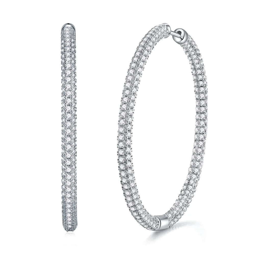 Women's Luxury 925 Sterling Silver Earring Moissanite Hoop Earrings Chic Round Ring Silver Moissanite Women's Earring