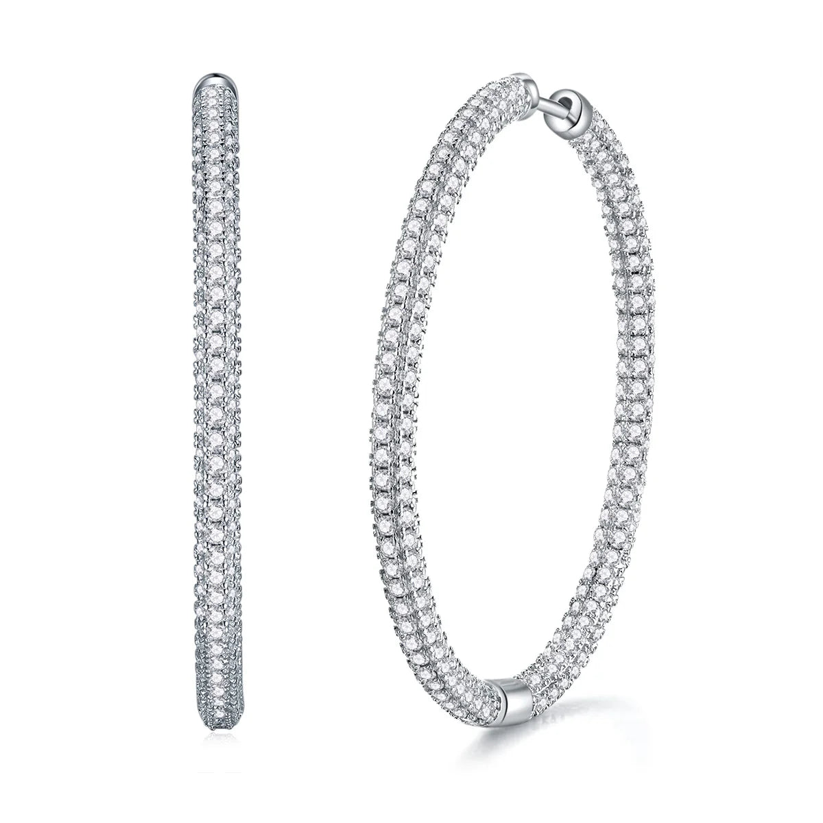 Women's Luxury 925 Sterling Silver Earring Moissanite Hoop Earrings Chic Round Ring Silver Moissanite Women's Earring