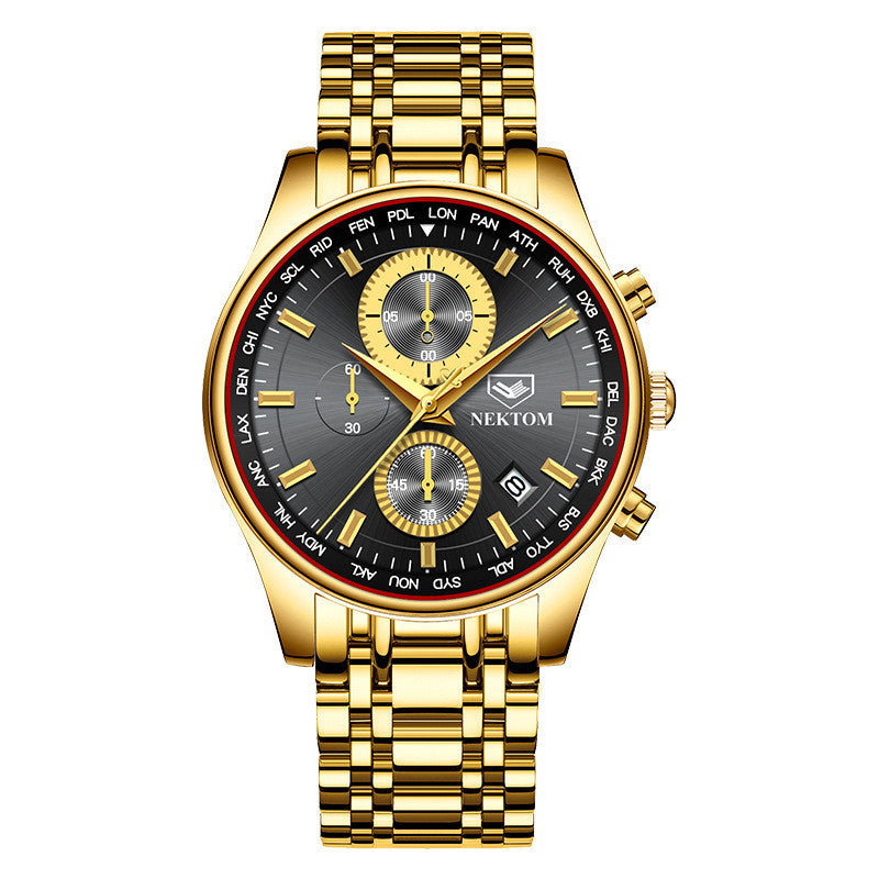 Nektom Men's Quartz Watch Multi-functional Fashion Waterproof Stainless Steel Belt Men's Quartz Movement Watch