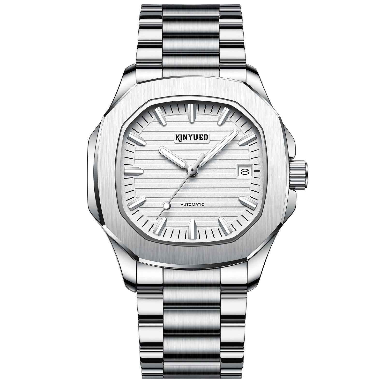 KINYUED Nuovo Arrivo Uomo Orologio Meccanico Cinturino in Acciaio Inossidabile Minimalista Business Orologio Quadrato Impermeabile