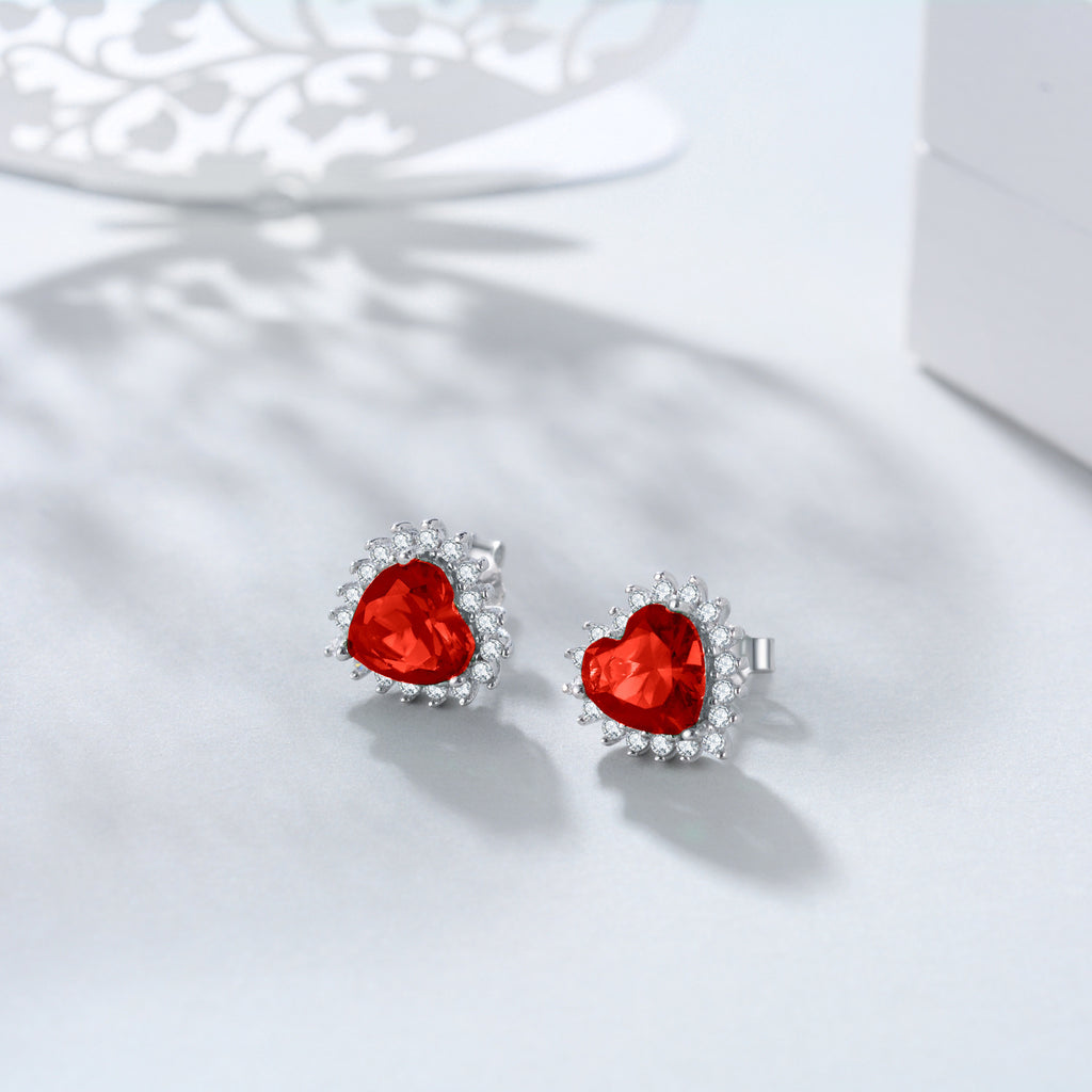Birthstone Zircon Earrings for Women Heart Shape Stud Earrings