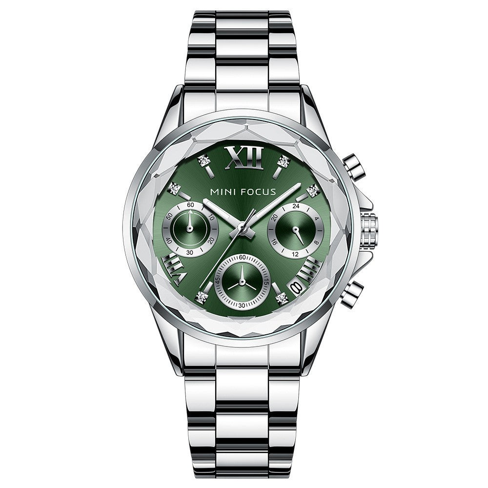 MINI FOCUS Dames Luxe Diamanten Horloge Kalender Roestvrij Staal Casual Elegante Dames Quartz Horloges