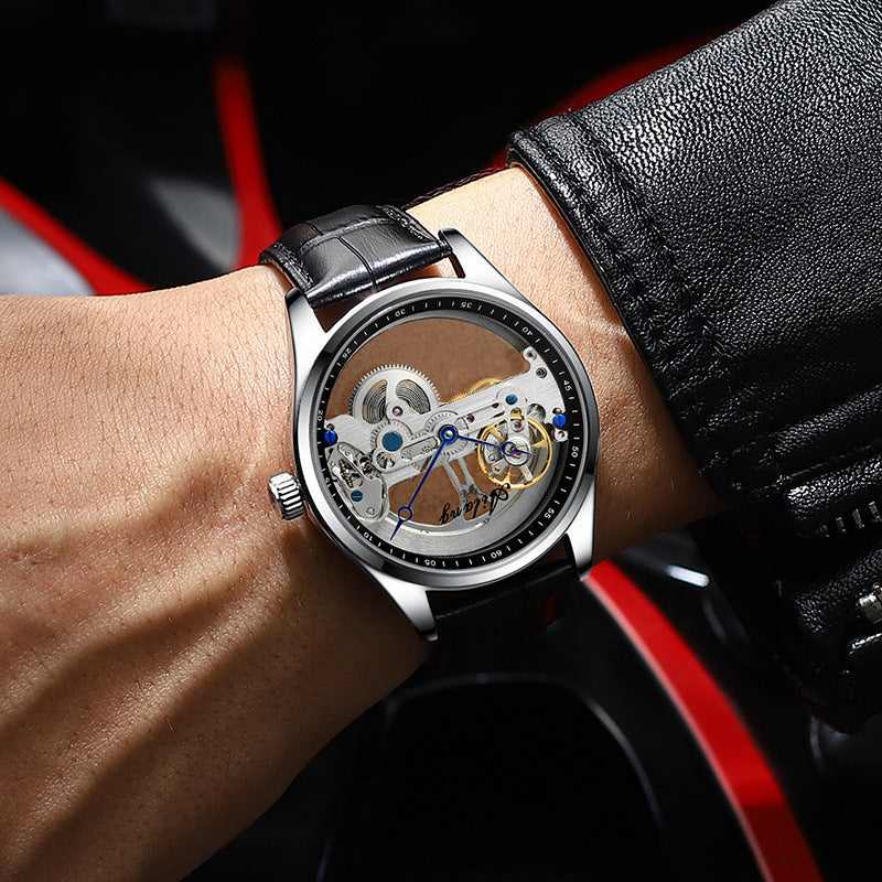 AILANG Hollow Transparent Automatic Mechanical Watch for Men Leather Strap Skeleton Men's Watch
