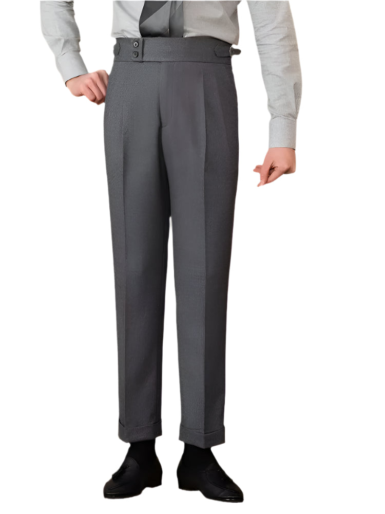 Men's Casual Straight Slim Fit Buckle Suit Pants