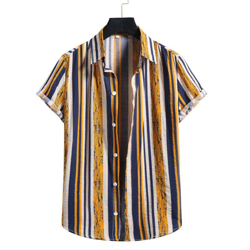 Men's Fashionable Casual Shirt Cotton Fiber Lapel Collar Slim Fit Floral Shirt Cotton Short-sleeved Men's Casual Shirt