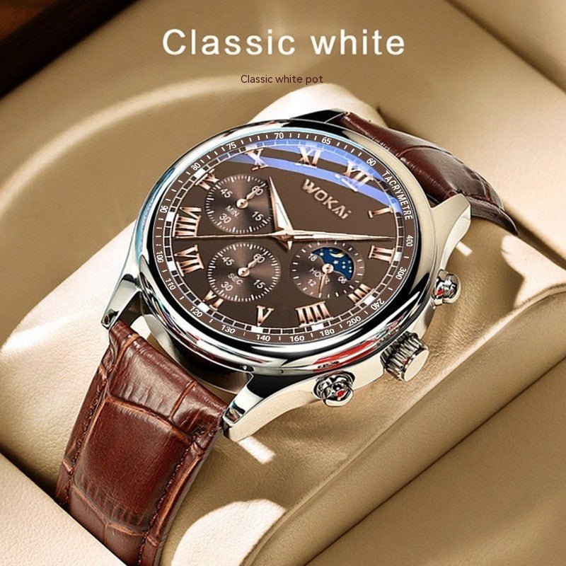 WOKAI High Quality Classic Men's Quartz Watch Fashion Casual Luminous Belt Retro Waterproof Sports Business Watch