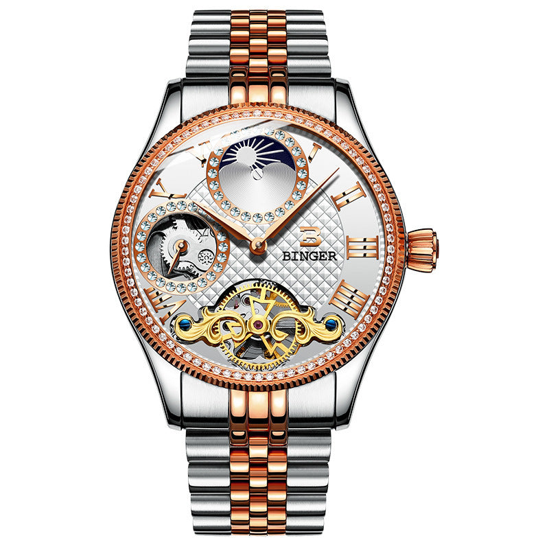 Men Business Casual Automatic Skeleton Steel Band Watch - Acquisti Online