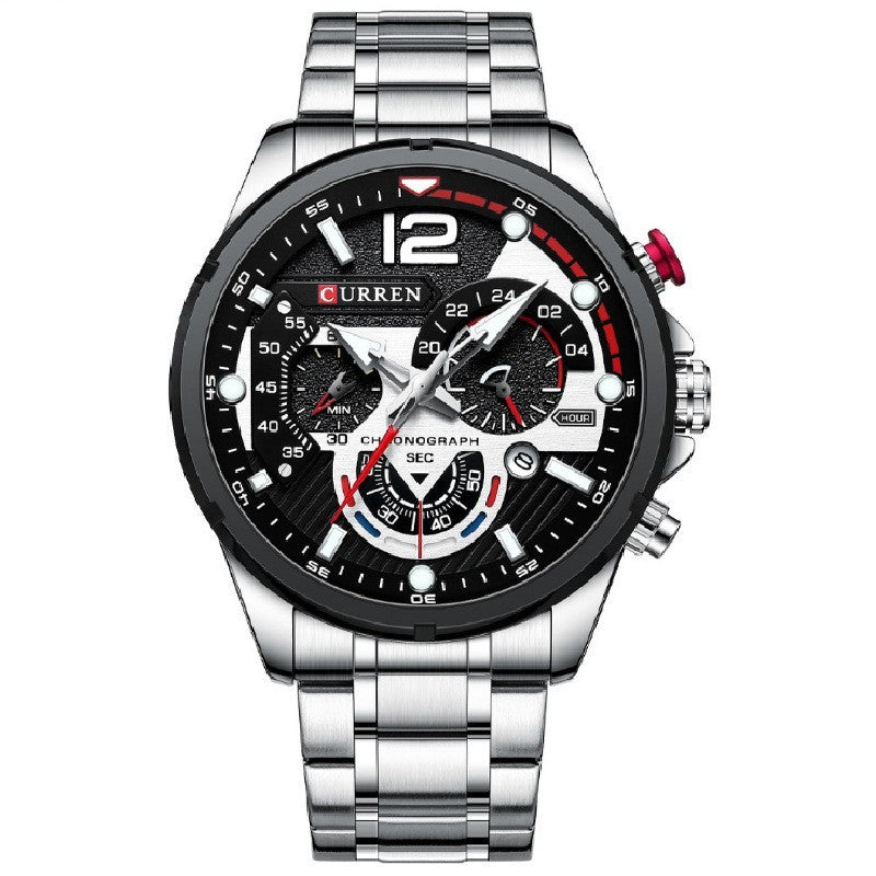 Multifunctioneel lichtgevend stalen quartzhorloge voor heren