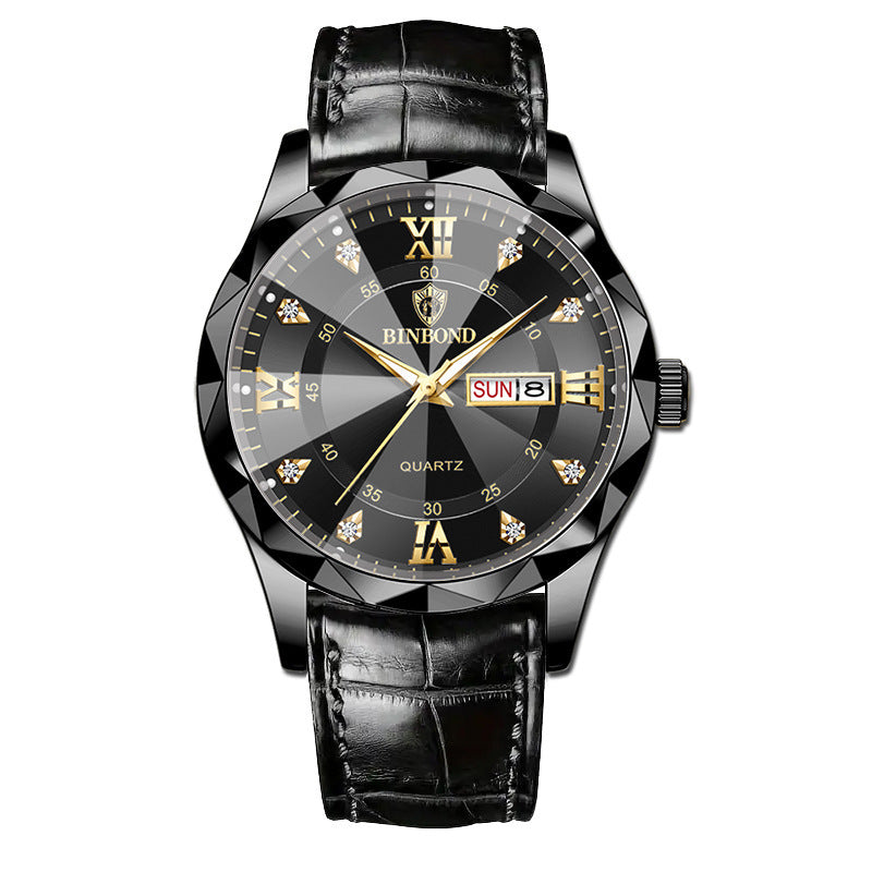 BINBOND Top Brand Luxury Fashion Men's Quartz Watch Waterproof Week Date Watch Men's Sports Watch Stainless Steel Quartz Wristwatch Genuine Leather Men's Waterproof Leisure watch
