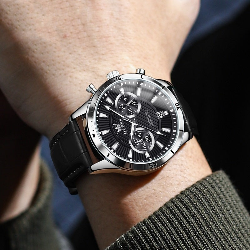 Orologio da uomo OLVES con cinturino in pelle di lusso, orologio al quarzo impermeabile con calendario luminoso da uomo