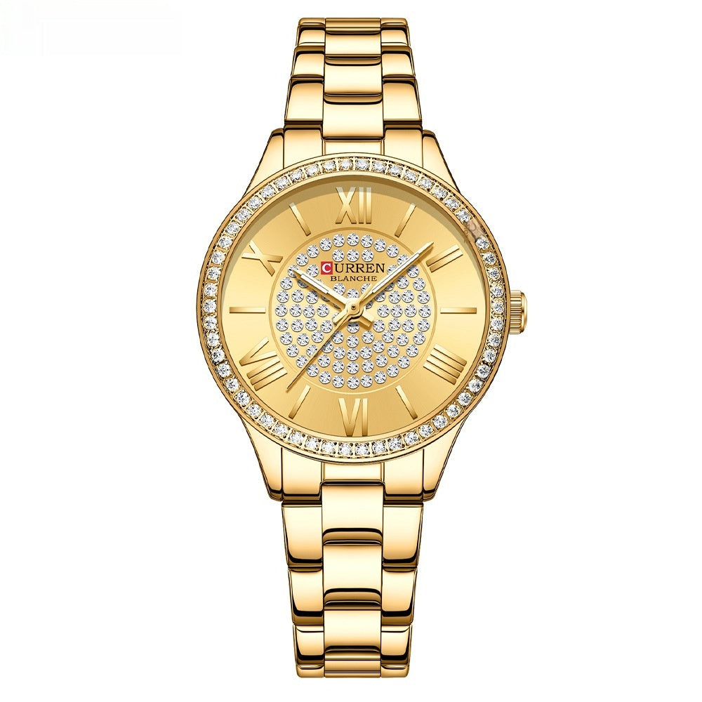 CURREN Top Brand Fashion Women's Quartz Watches Stainless Steel Band Rhinestone Women Quartz Wristwatch