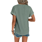 Damestops met borduurwerk, casual ronde hals en korte mouwen, trendy T-shirts