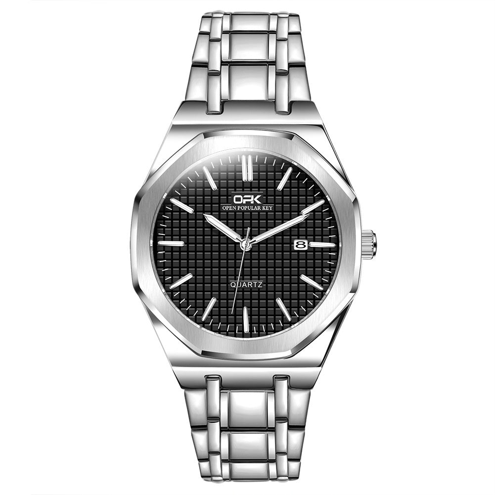 OPK - Orologio da polso al quarzo da uomo, impermeabile, in acciaio inossidabile, di lusso, originale, di marca superiore, con calendario, 8139