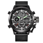 Herenhorloge met leren riem en LED-elektronische sporthorloge