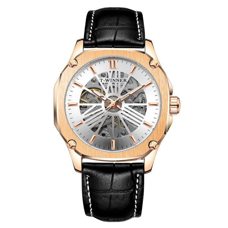 Orologio da polso di lusso da uomo T-WINNER, orologio meccanico automatico impermeabile con cassa scavata